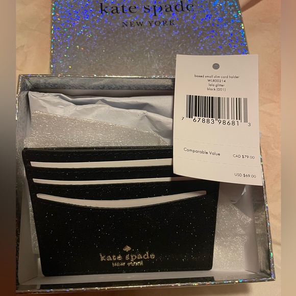 Kate Spade Black Glitter Card Holder BRAND NEW in Box with Tag - Picture 3 of 6